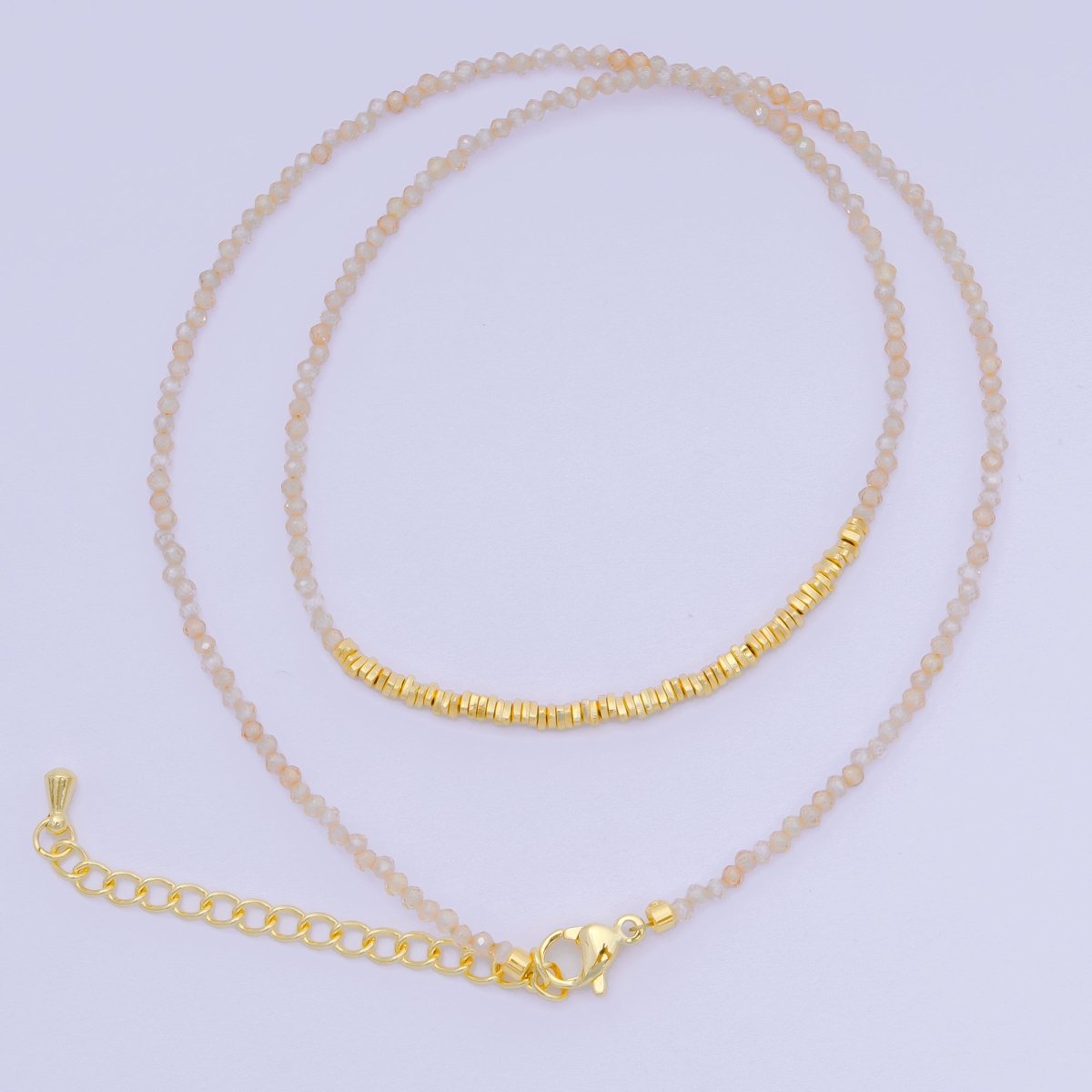 24K Gold Filled Colorful Gemstone Bead Necklace 16.92 Inch with Extender | WA-3626 - WA-3644