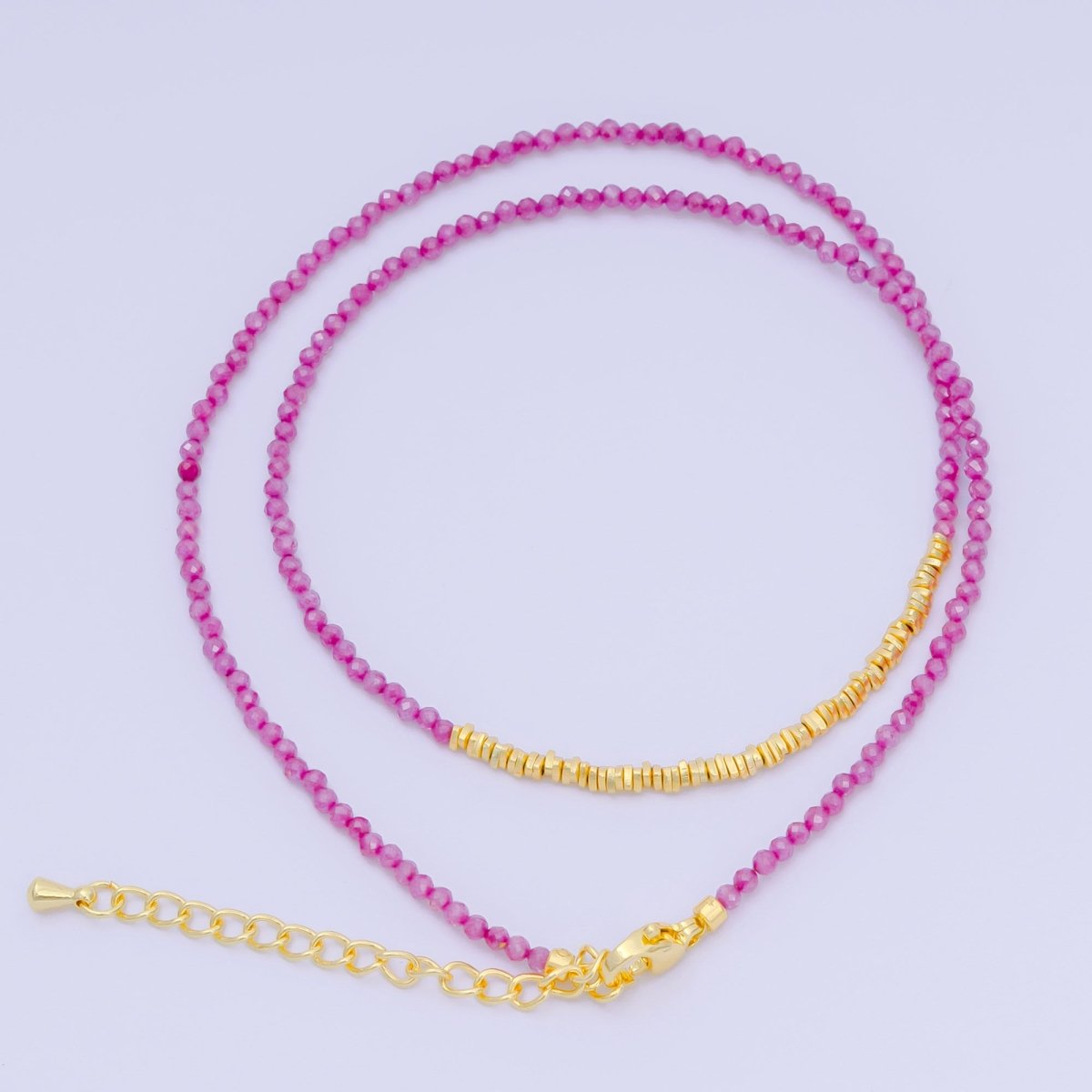 24K Gold Filled Colorful Gemstone Bead Necklace 16.92 Inch with Extender | WA-3626 - WA-3644