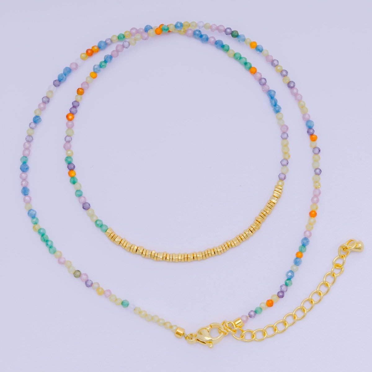 24K Gold Filled Colorful Gemstone Bead Necklace 16.92 Inch with Extender | WA-3626 - WA-3644