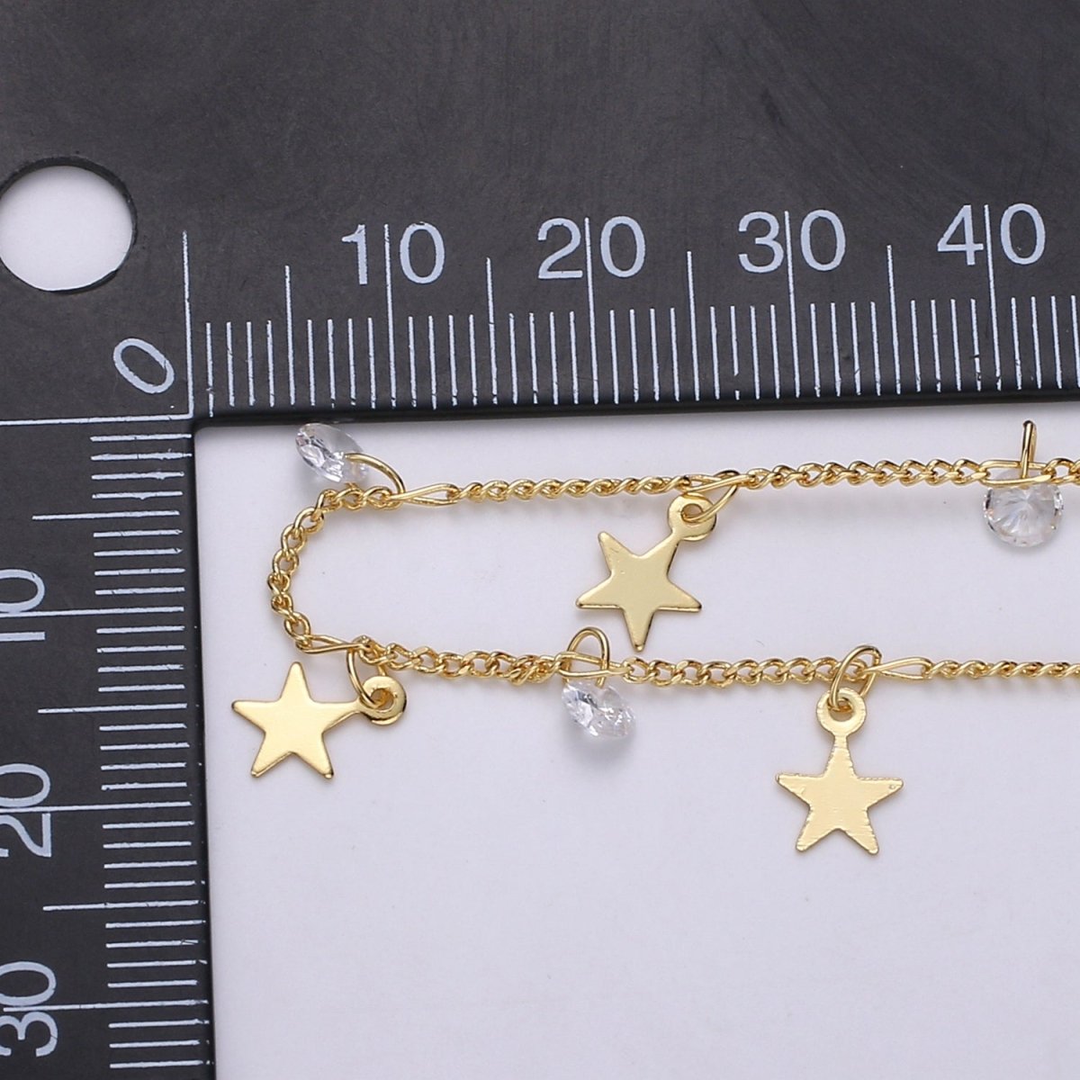 24K Gold Filled Curb Twisted Chain By Yard, Star CZ Charm Twisted Linked Chain by Yard, Designed Curb Unfinished Chain For Jewelry Making | ROLL-325 Clearance Pricing