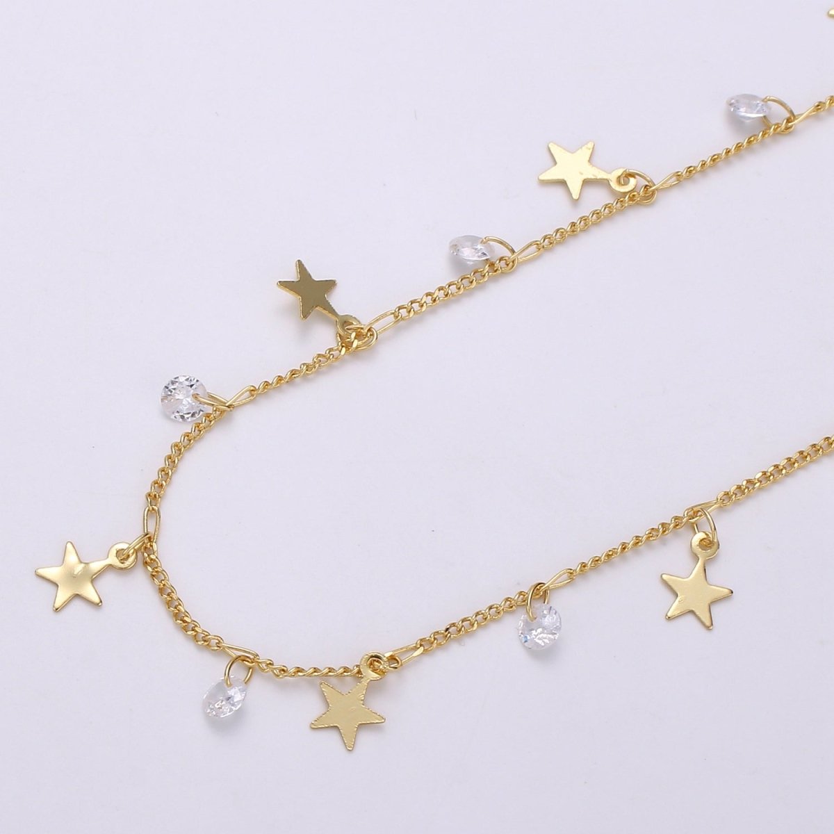 24K Gold Filled Curb Twisted Chain By Yard, Star CZ Charm Twisted Linked Chain by Yard, Designed Curb Unfinished Chain For Jewelry Making | ROLL-325 Clearance Pricing