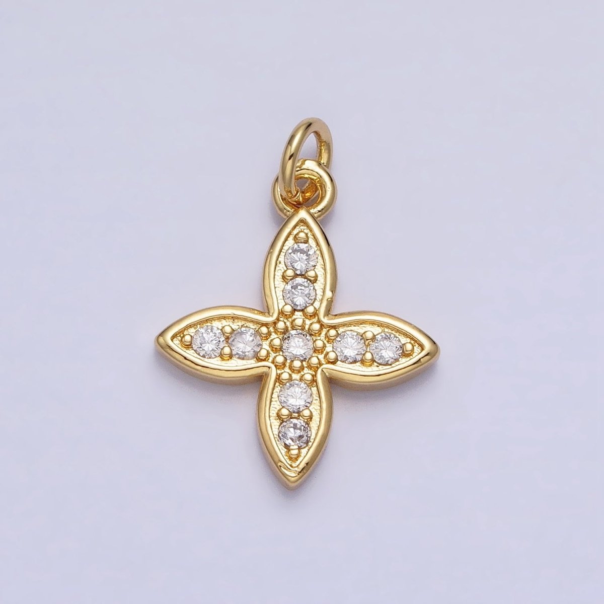 24K Gold Filled CZ 20mm Four-Leaf Petal Flower Micro Paved Mini Add-On Charm | AC588