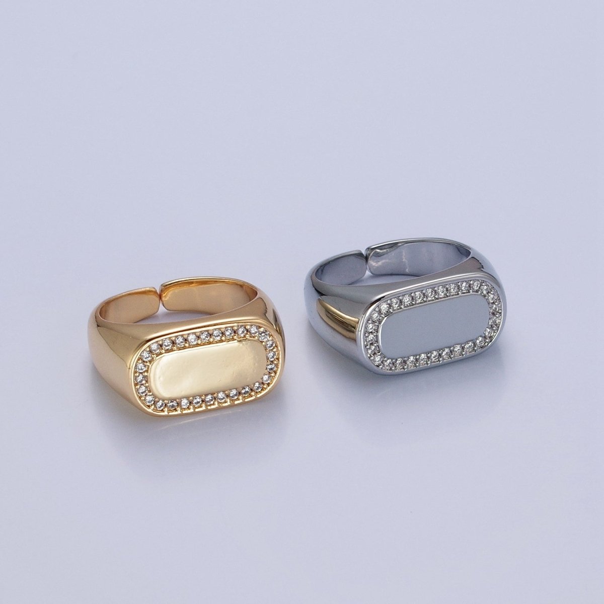 24K Gold Filled CZ Gold & Silver Ring, Minimalist Signet Ring Micro Pave Cubic Zirconia Ring O-2281 O-2282