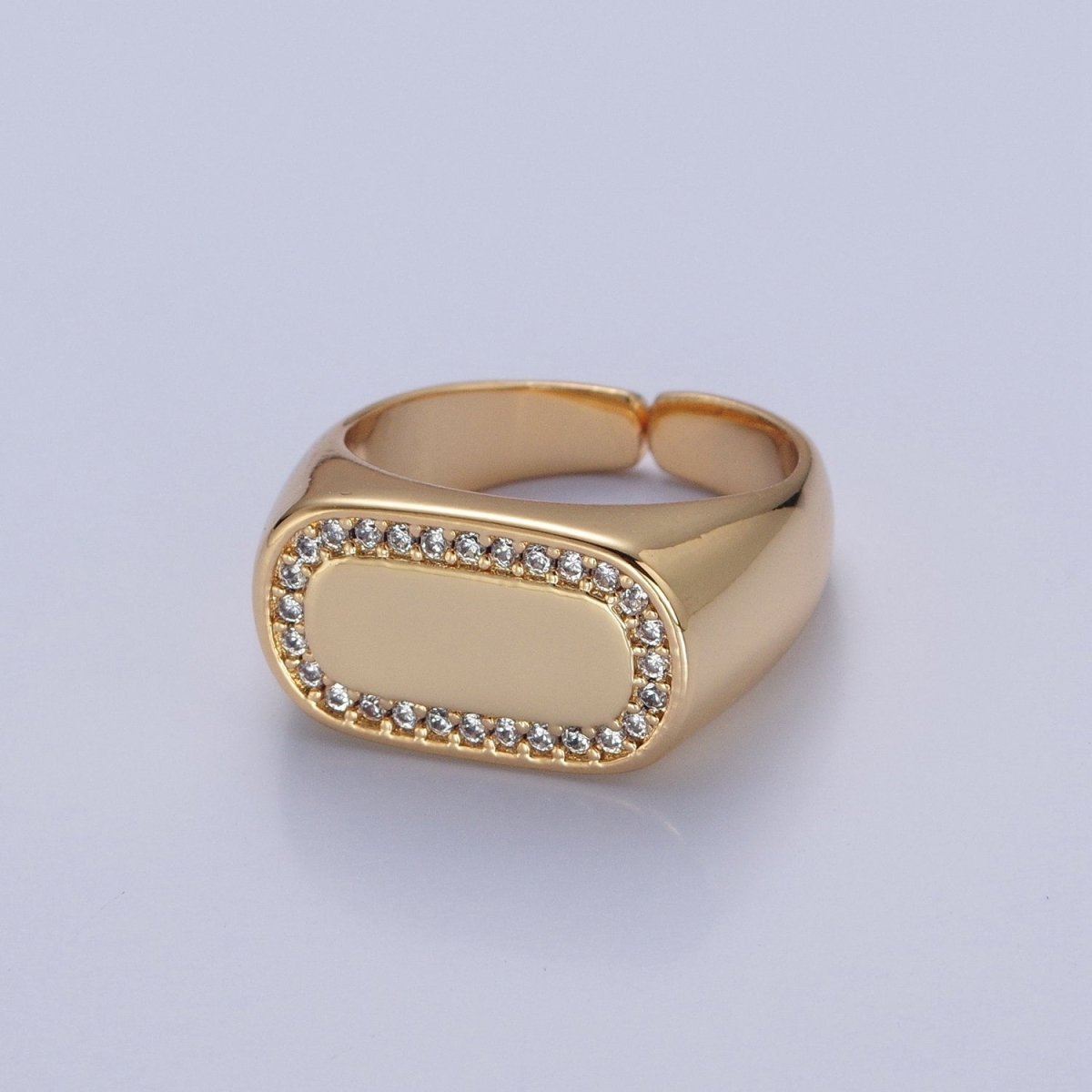 24K Gold Filled CZ Gold & Silver Ring, Minimalist Signet Ring Micro Pave Cubic Zirconia Ring O-2281 O-2282