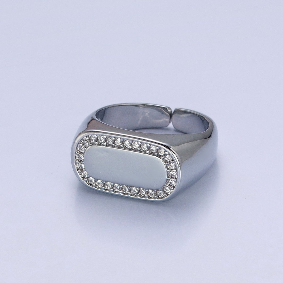 24K Gold Filled CZ Gold & Silver Ring, Minimalist Signet Ring Micro Pave Cubic Zirconia Ring O-2281 O-2282