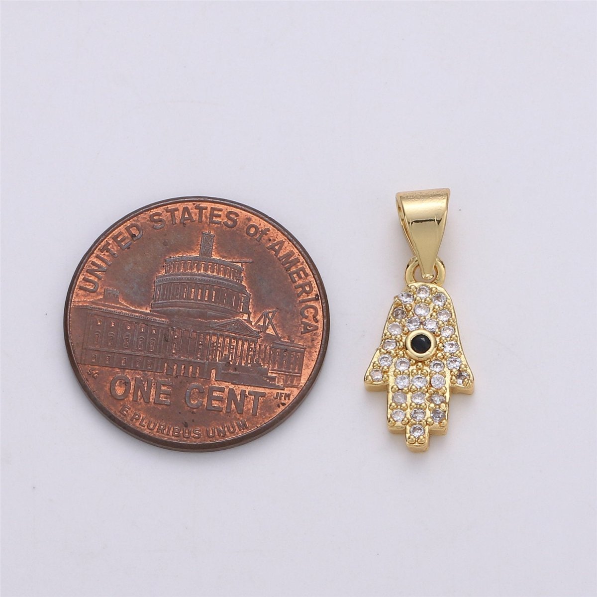 24K Gold Filled Dainty Evil Eye Pendant Hamsa Hand with Micro Pave Cubic Zirconia CZ Stone for Spiritual Talisman Necklace or Bracelet I-587
