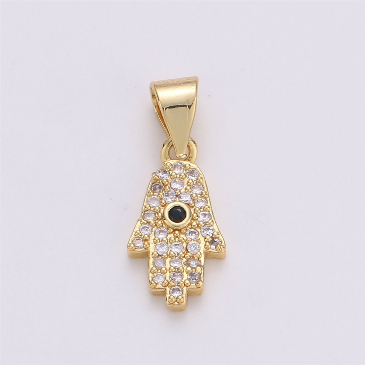 24K Gold Filled Dainty Evil Eye Pendant Hamsa Hand with Micro Pave Cubic Zirconia CZ Stone for Spiritual Talisman Necklace or Bracelet I-587
