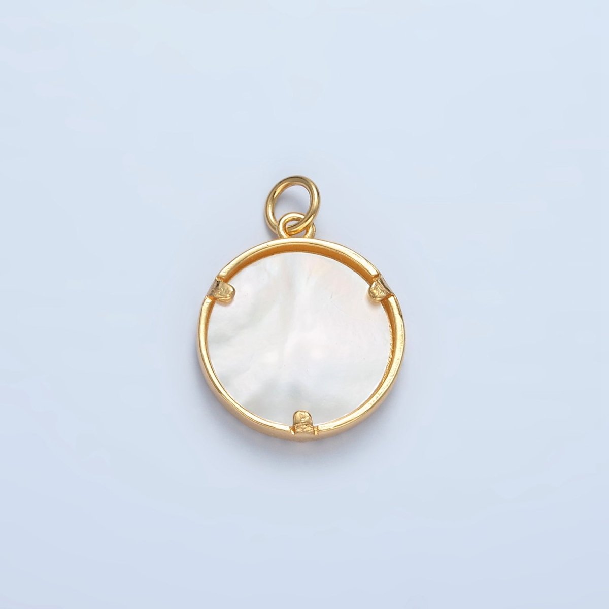 24K Gold Filled Dotted Compass Shell Pearl Round Medallion Charm N-384