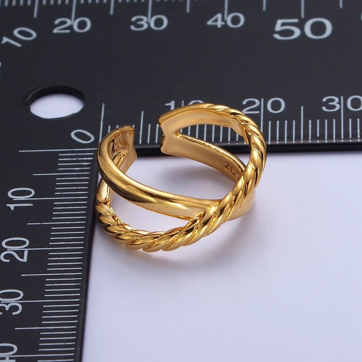 24K Gold Filled Double Band Cross Braided Twist Adjustable Gold Ring | S-371