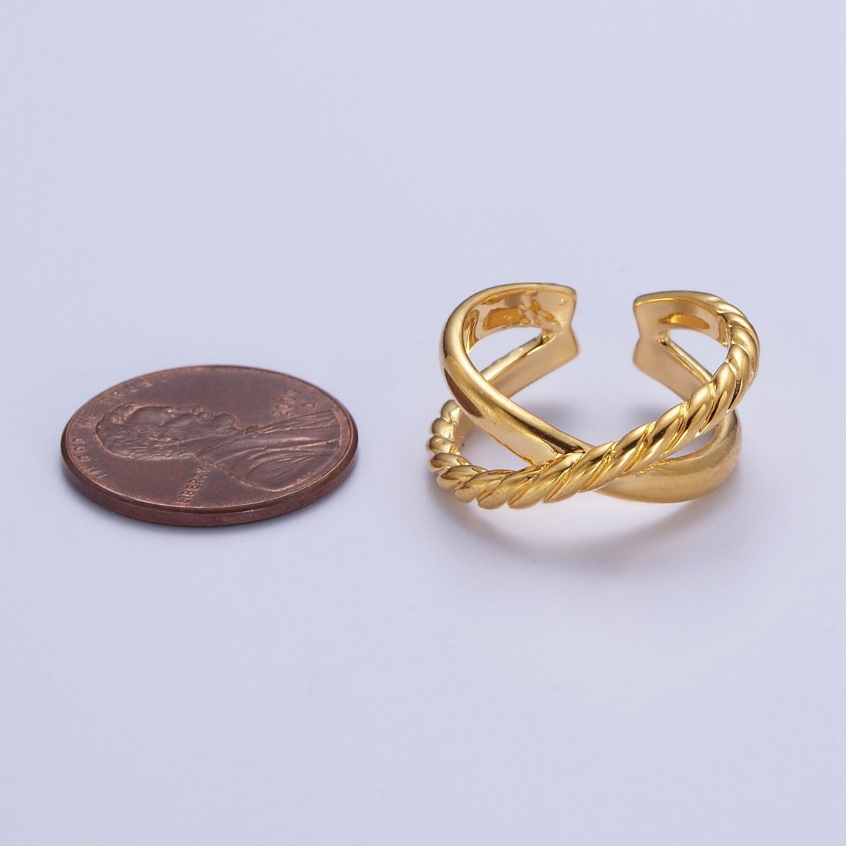 24K Gold Filled Double Band Cross Braided Twist Adjustable Gold Ring | S-371