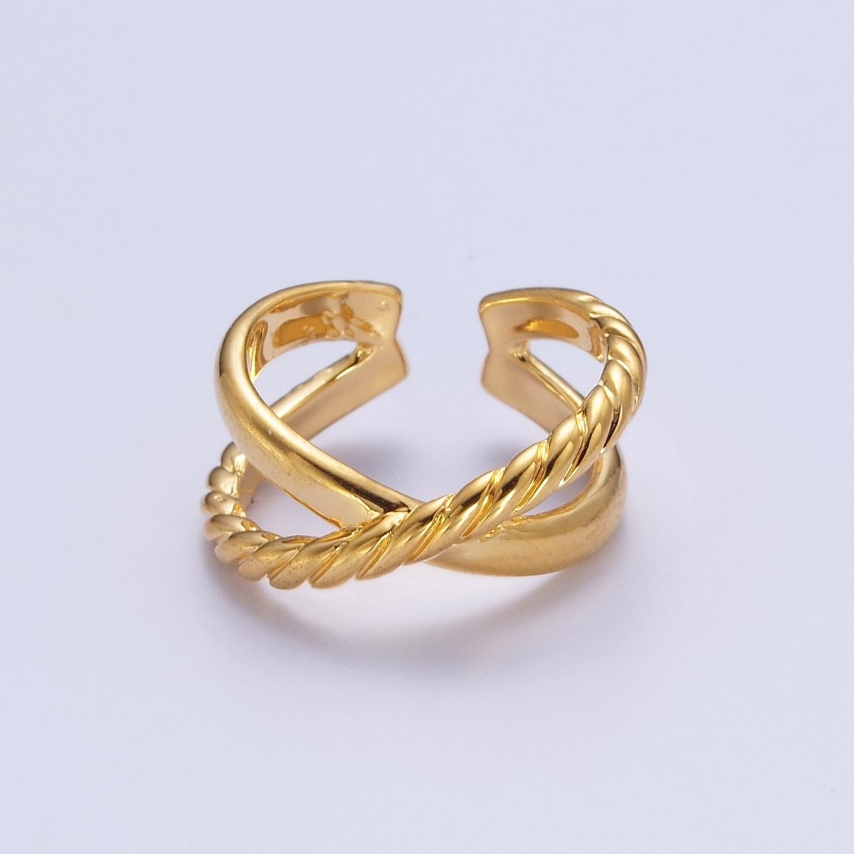 24K Gold Filled Double Band Cross Braided Twist Adjustable Gold Ring | S-371