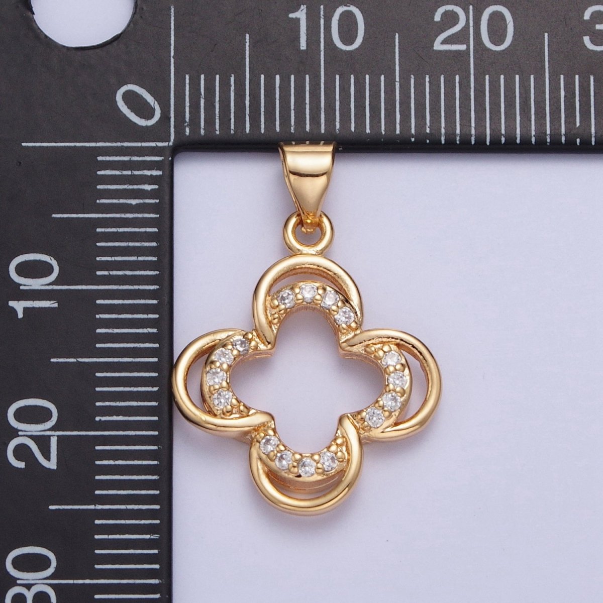 24K Gold Filled Double Four Leaf Lucky Clover Micro Pave CZ For Jewelry Making X-453