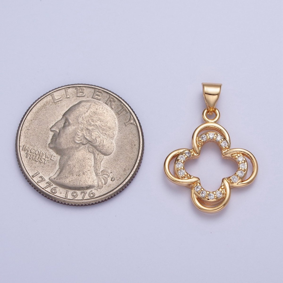 24K Gold Filled Double Four Leaf Lucky Clover Micro Pave CZ For Jewelry Making X-453
