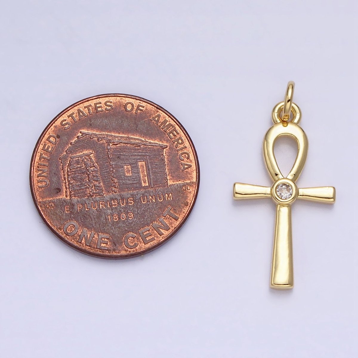 24K Gold Filled Egyptian Ankh Key Cross Minimalist Eternal Life CZ Charm | AC589