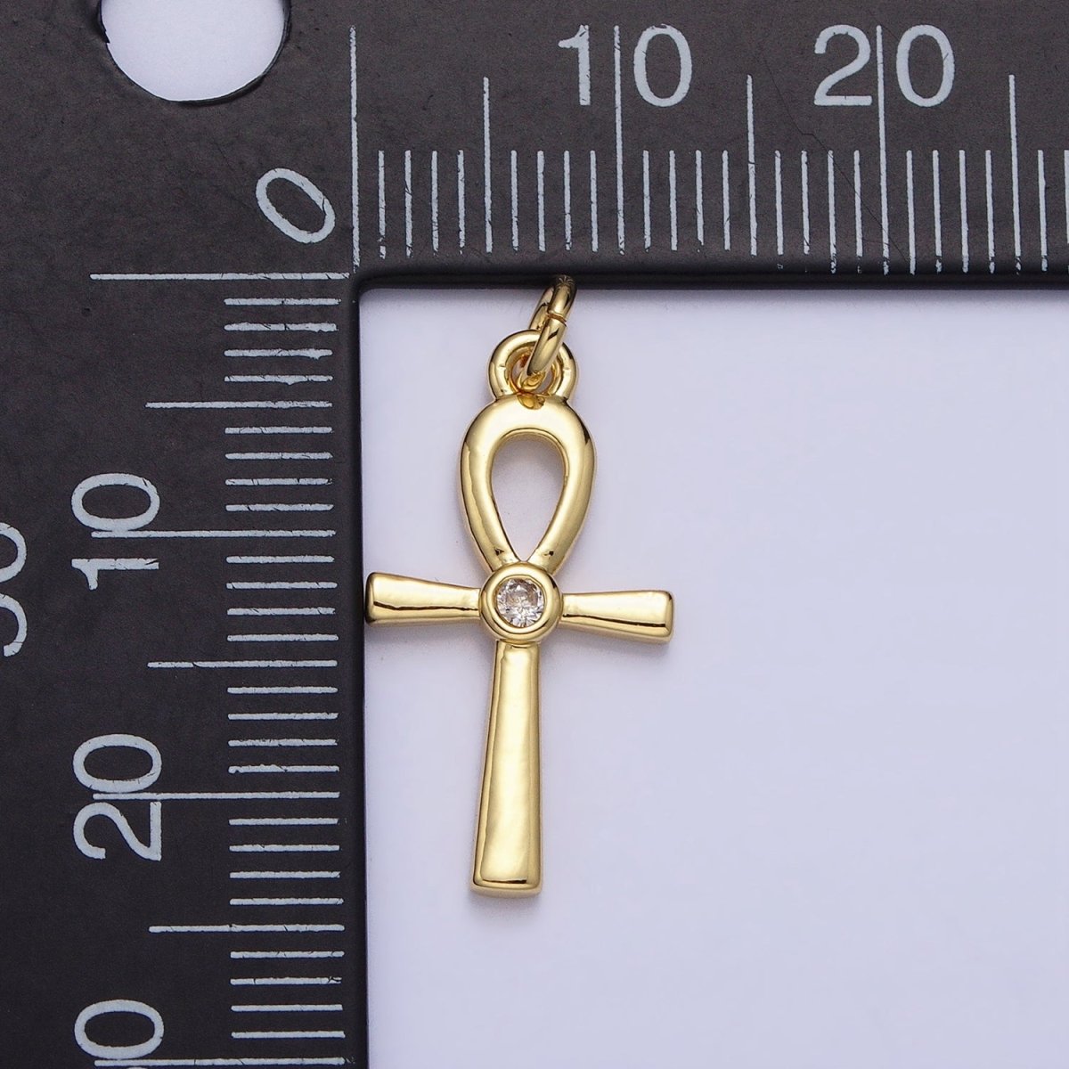 24K Gold Filled Egyptian Ankh Key Cross Minimalist Eternal Life CZ Charm | AC589