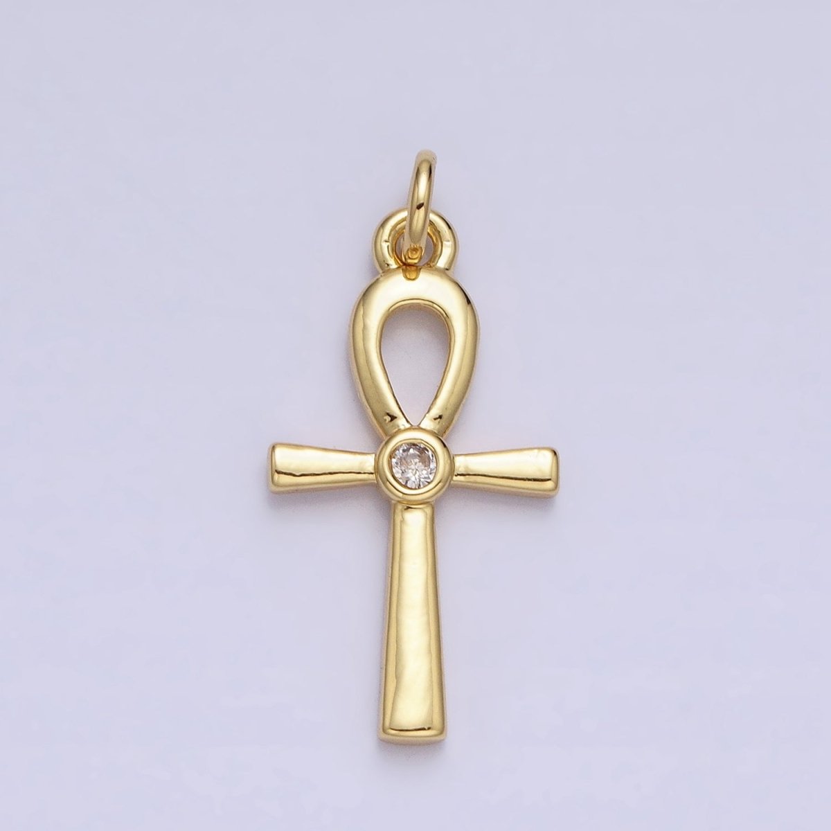 24K Gold Filled Egyptian Ankh Key Cross Minimalist Eternal Life CZ Charm | AC589