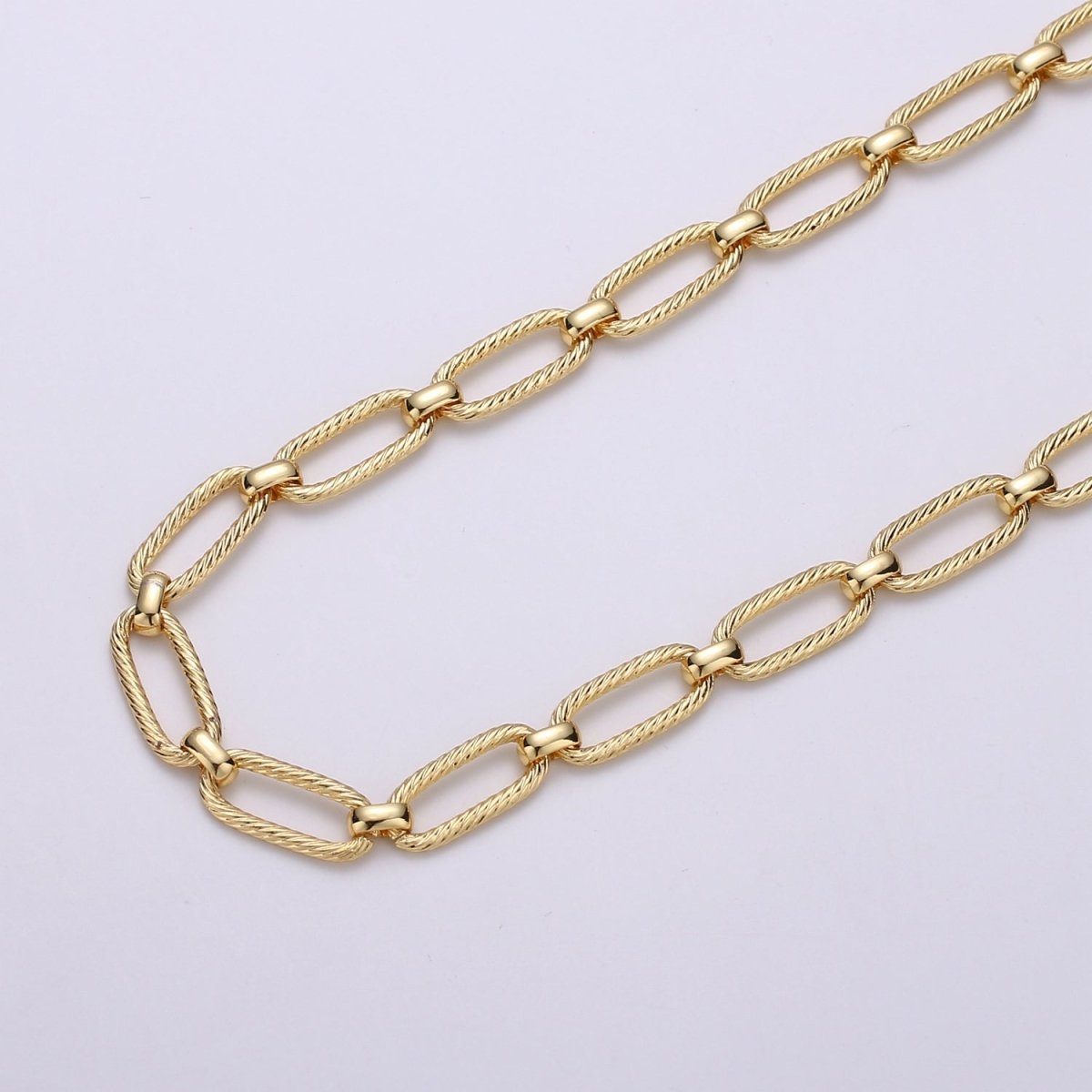 24K Gold Filled Ellipse Unique PAPERCLIP Chain by Yard, Embossed Thick Roll Chain for Necklace Bracelet Anklet Component Supply | ROLL-382 Clearance Pricing