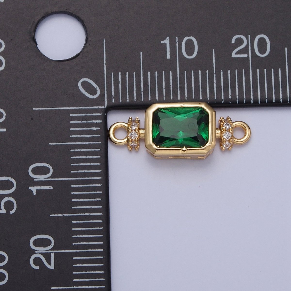 24K Gold Filled Emerald Green Baguette CZ Cubic Zirconia Charm Connector G-931