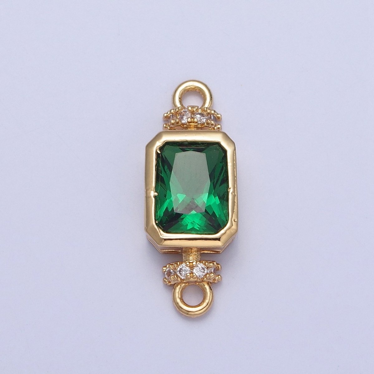 24K Gold Filled Emerald Green Baguette CZ Cubic Zirconia Charm Connector G-931