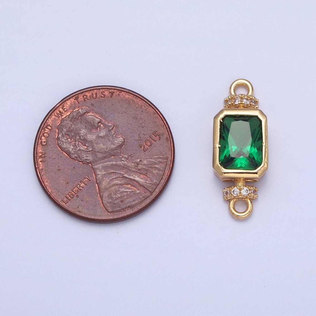 24K Gold Filled Emerald Green Baguette CZ Cubic Zirconia Charm Connector G-931