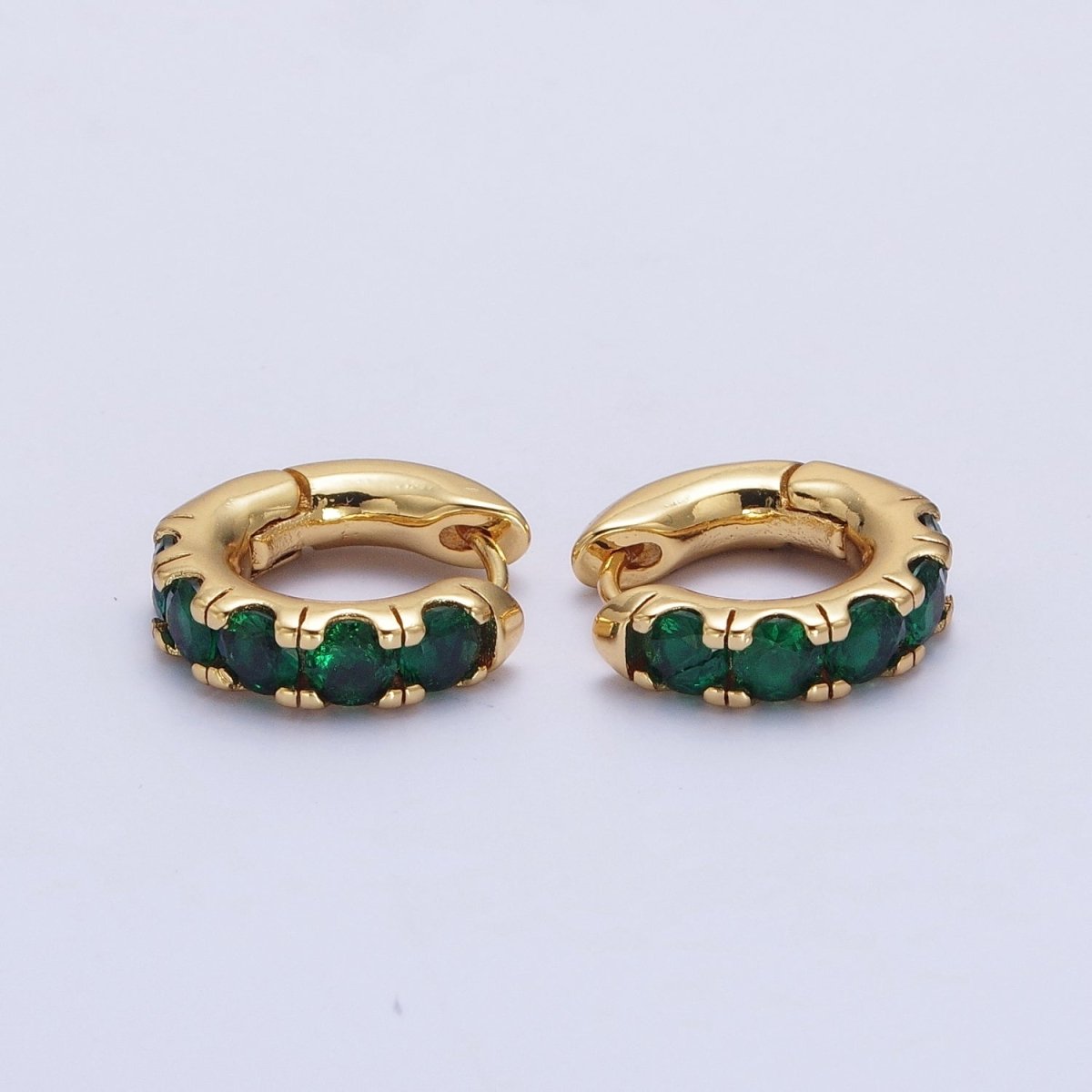 24K Gold Filled Emerald Green Micro Pave Cubic Zirconia 16.5mmx17mm Huggie Hoop Earrings | AD-507