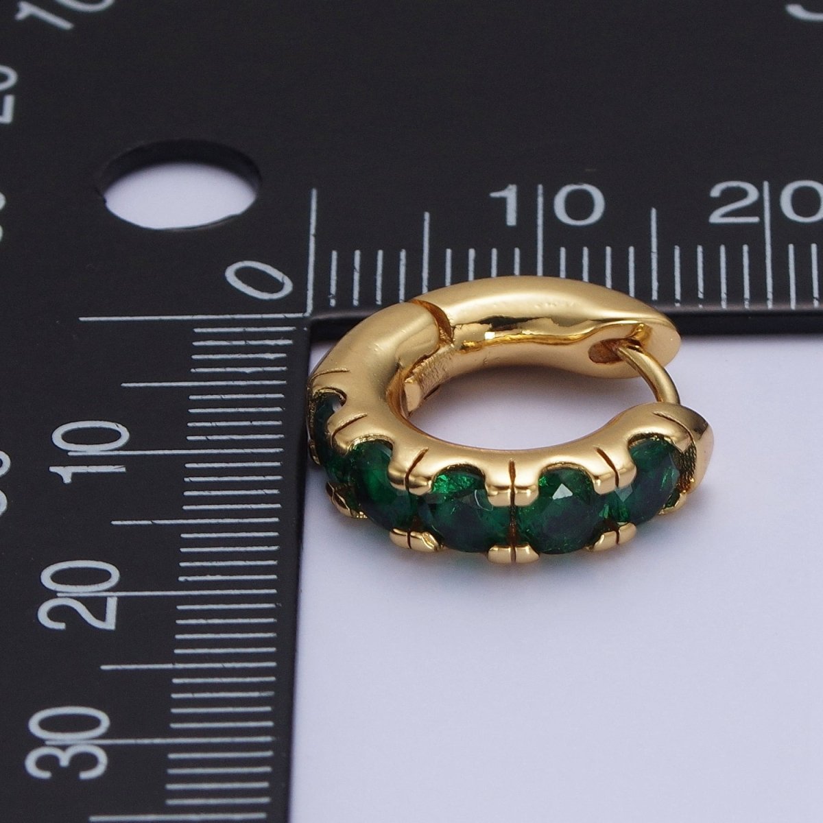 24K Gold Filled Emerald Green Micro Pave Cubic Zirconia 16.5mmx17mm Huggie Hoop Earrings | AD-507