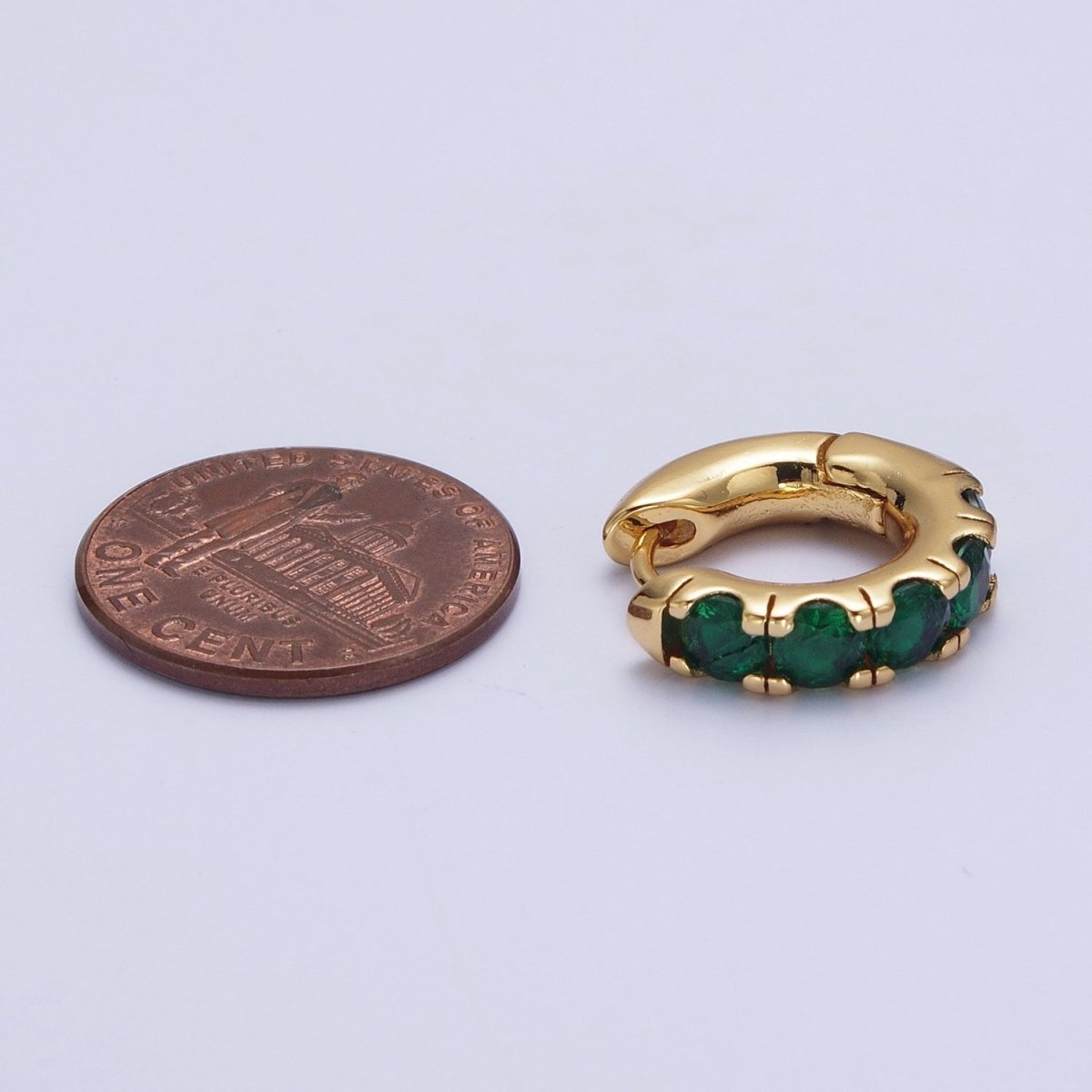 24K Gold Filled Emerald Green Micro Pave Cubic Zirconia 16.5mmx17mm Huggie Hoop Earrings | AD-507