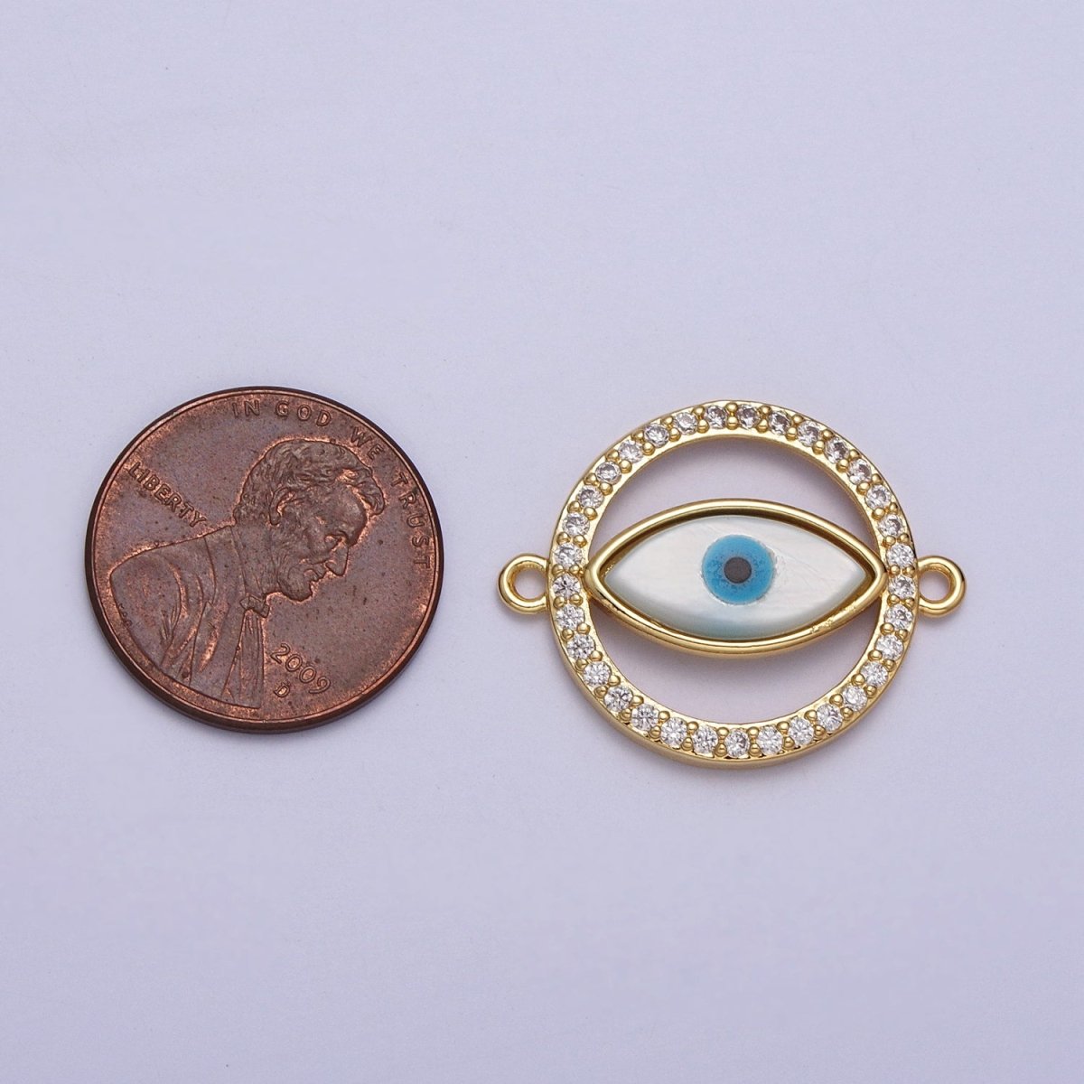 24K Gold Filled Evil Eye Micro Paved Clear CZ Round Open Connector | Y-661