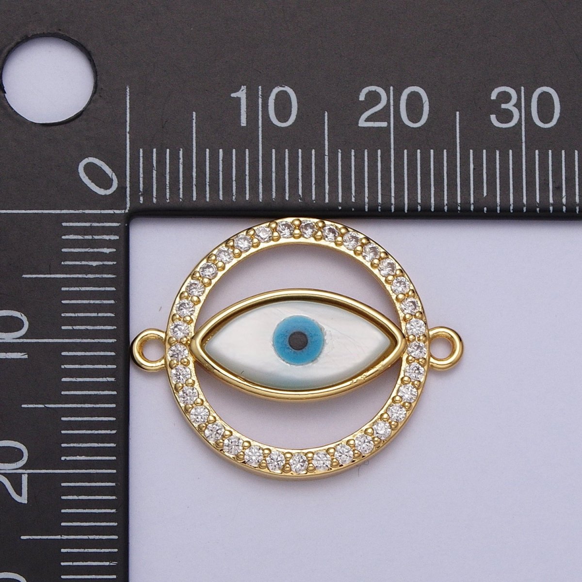 24K Gold Filled Evil Eye Micro Paved Clear CZ Round Open Connector | Y-661