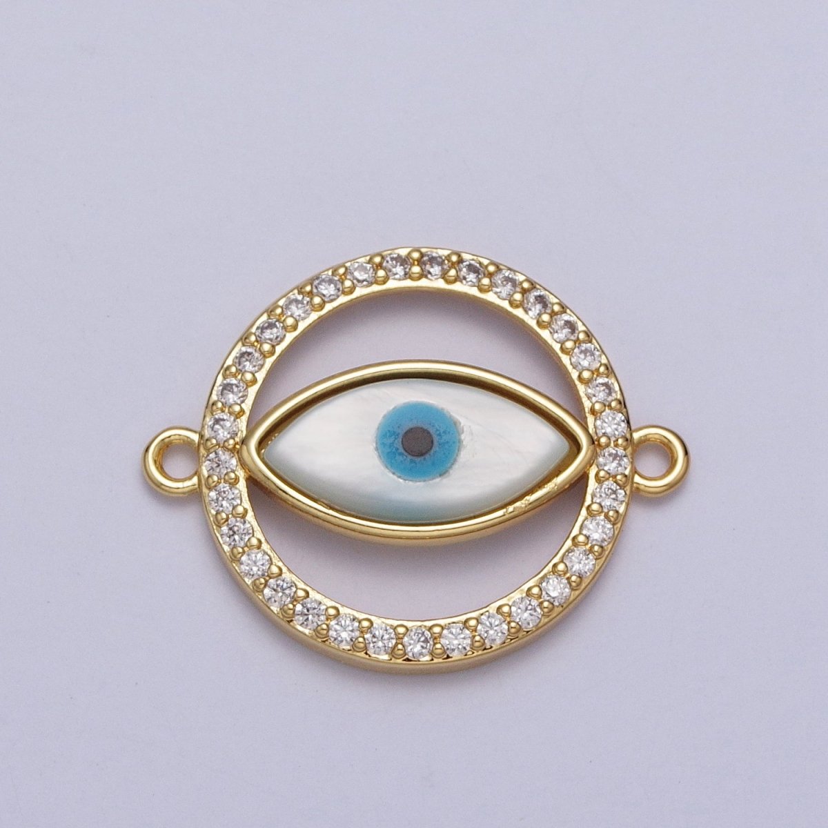 24K Gold Filled Evil Eye Micro Paved Clear CZ Round Open Connector | Y-661