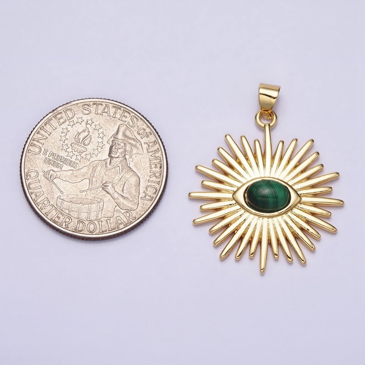 24K Gold Filled Evil Eye Pendant Malachite Eye Charm Cabochon Sun Burst Amulet Medallion Pendant AA280