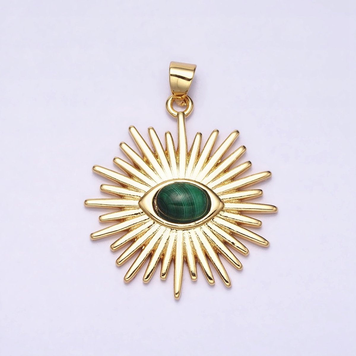 24K Gold Filled Evil Eye Pendant Malachite Eye Charm Cabochon Sun Burst Amulet Medallion Pendant AA280
