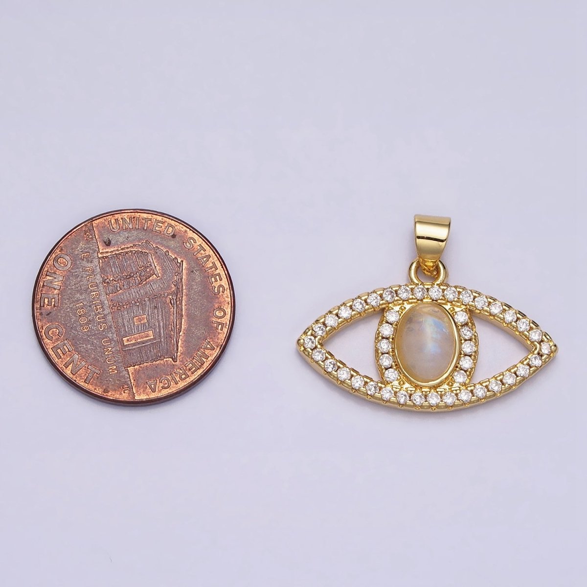 24K Gold Filled Evil Eye Pendant Rainbow Moonstone Eye Charm Cabochon Eye Micro Pave Cz Pendant Minimalist Jewelry AA285