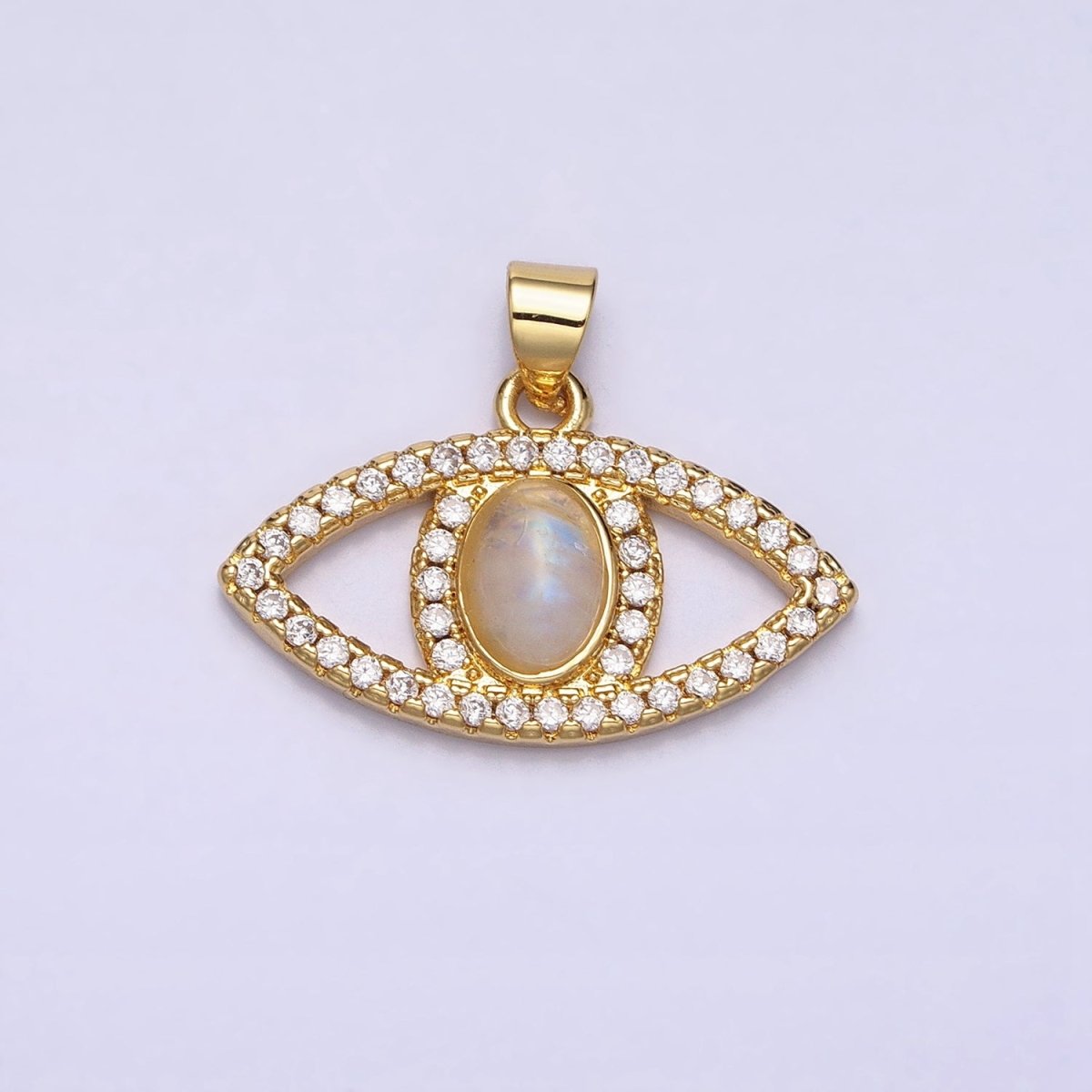 24K Gold Filled Evil Eye Pendant Rainbow Moonstone Eye Charm Cabochon Eye Micro Pave Cz Pendant Minimalist Jewelry AA285