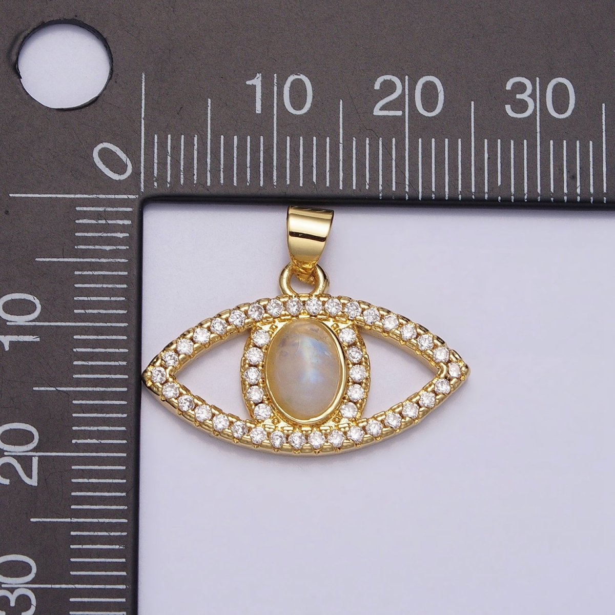 24K Gold Filled Evil Eye Pendant Rainbow Moonstone Eye Charm Cabochon Eye Micro Pave Cz Pendant Minimalist Jewelry AA285