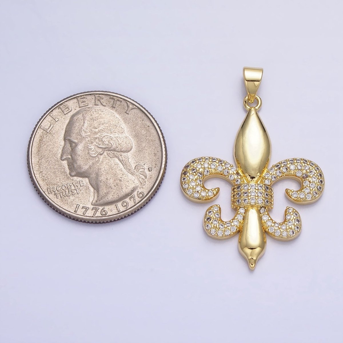 24K Gold Filled Fleur de Lis Iris New Orleans French Iris Symbol Micro Paved CZ Pendant | AA345