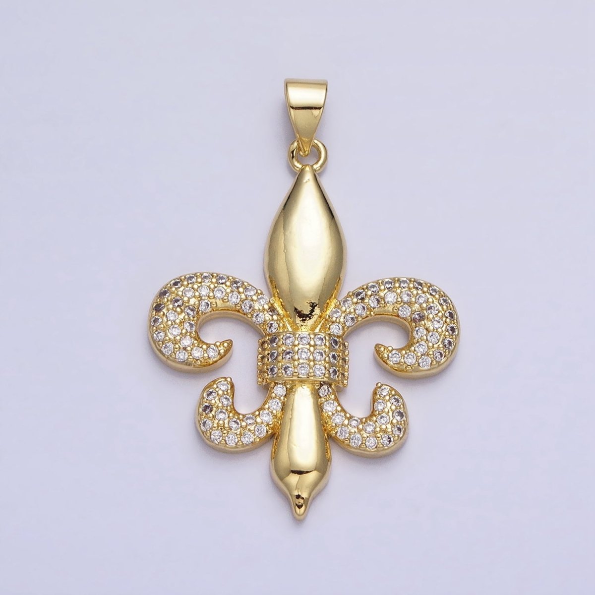 24K Gold Filled Fleur de Lis Iris New Orleans French Iris Symbol Micro Paved CZ Pendant | AA345