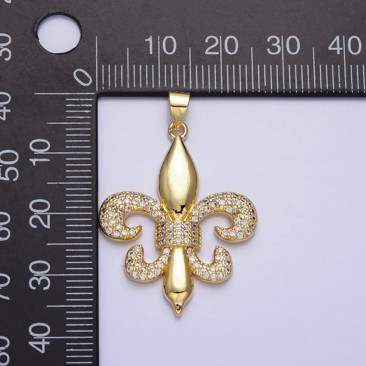 24K Gold Filled Fleur de Lis Iris New Orleans French Iris Symbol Micro Paved CZ Pendant | AA345