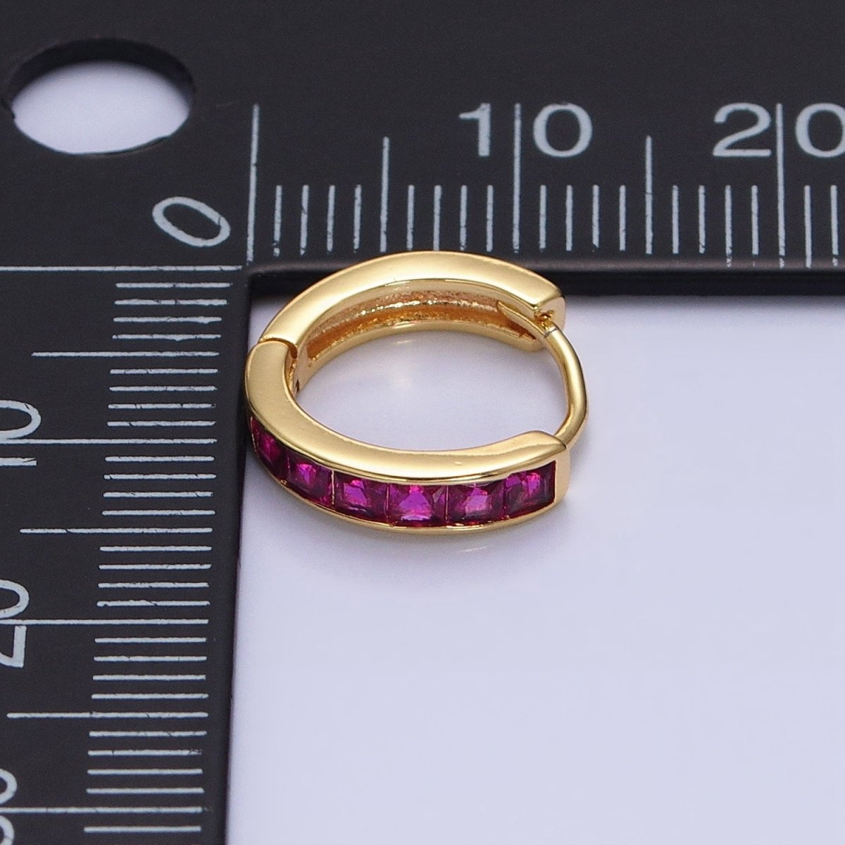 24K Gold Filled Fuchsia, Black Square CZ Lined Huggie Earrings in Gold & Silver | AB1407 - AB1410