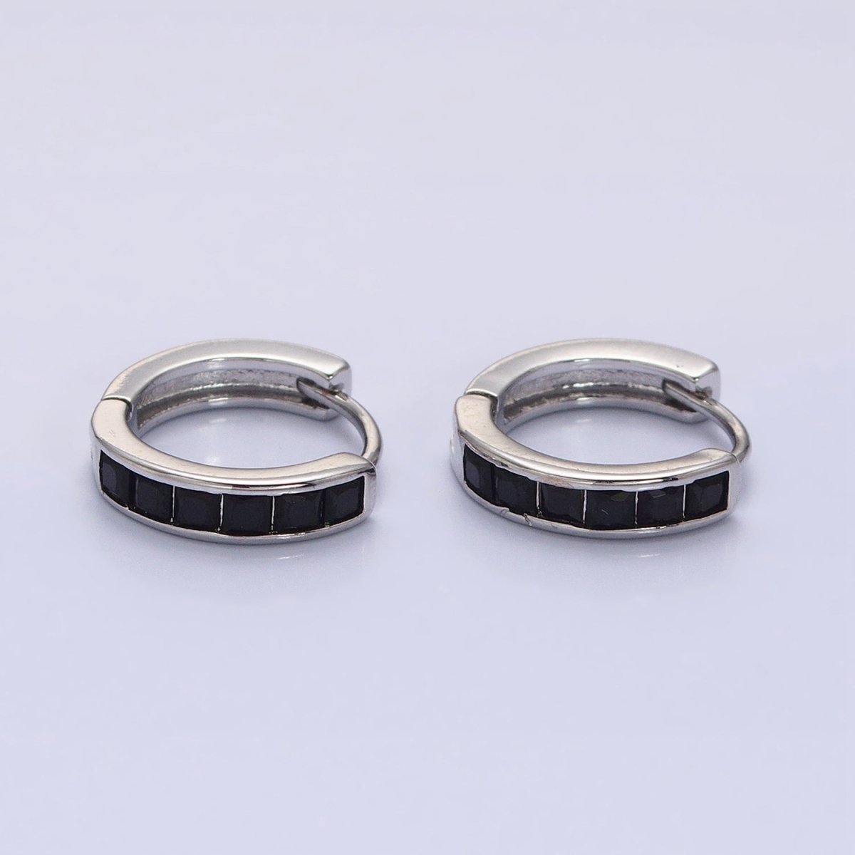 24K Gold Filled Fuchsia, Black Square CZ Lined Huggie Earrings in Gold & Silver | AB1407 - AB1410