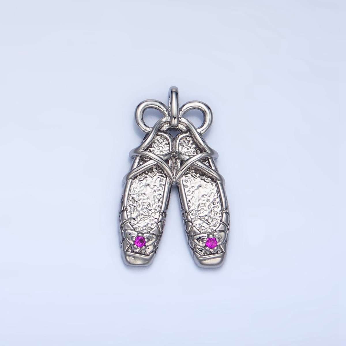 24K Gold Filled Fuchsia CZ Hammered Ribbon Coquette Ballet Dancing Shoes Pendant in Gold & Silver | AA118
