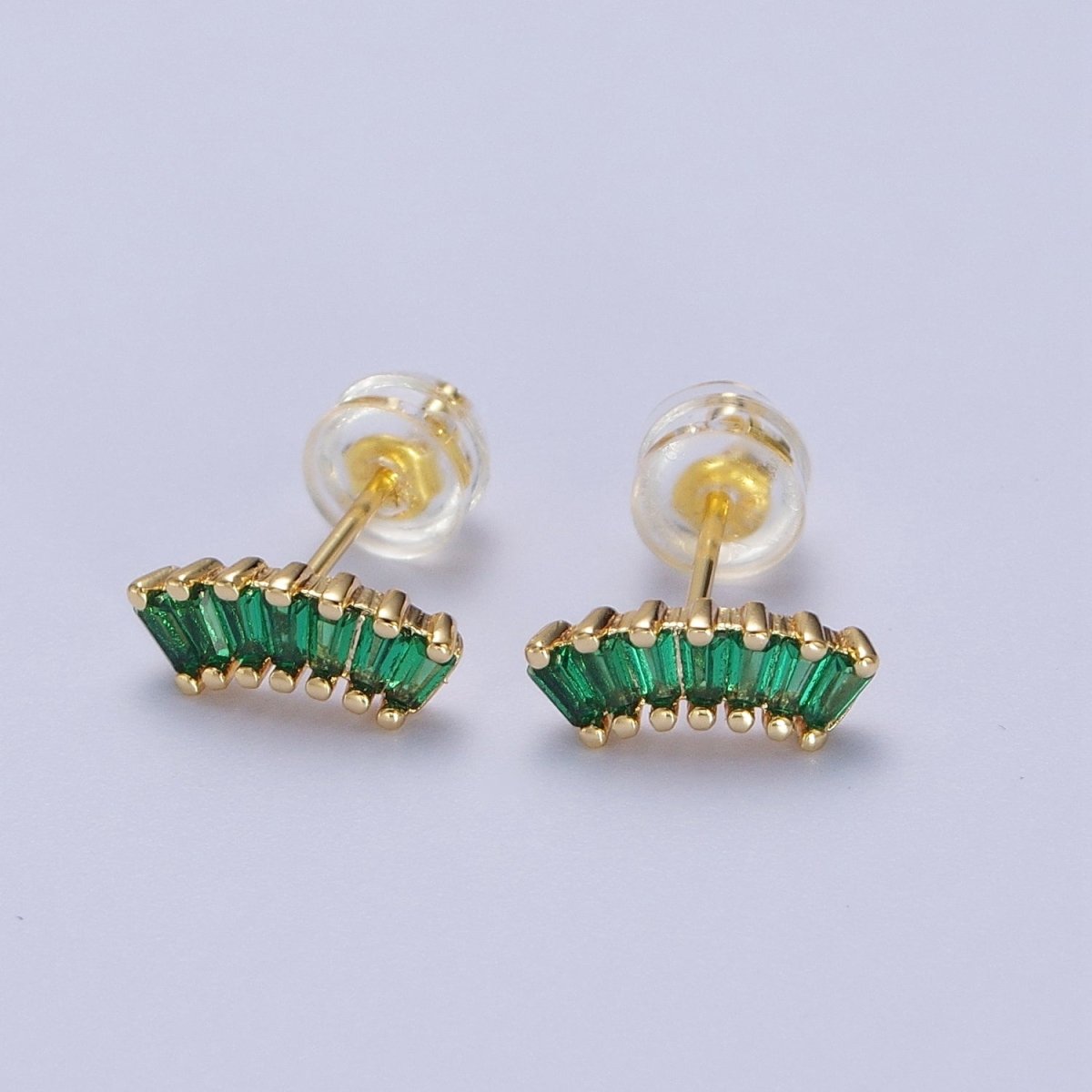 24K Gold Filled Green Baguette Cubic Zirconia Stud Earrings | AD-100