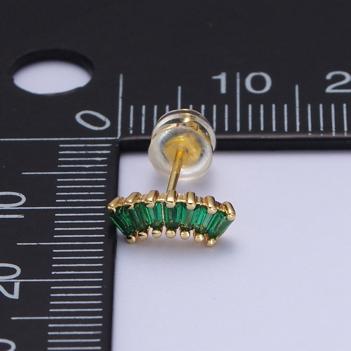 24K Gold Filled Green Baguette Cubic Zirconia Stud Earrings | AD-100