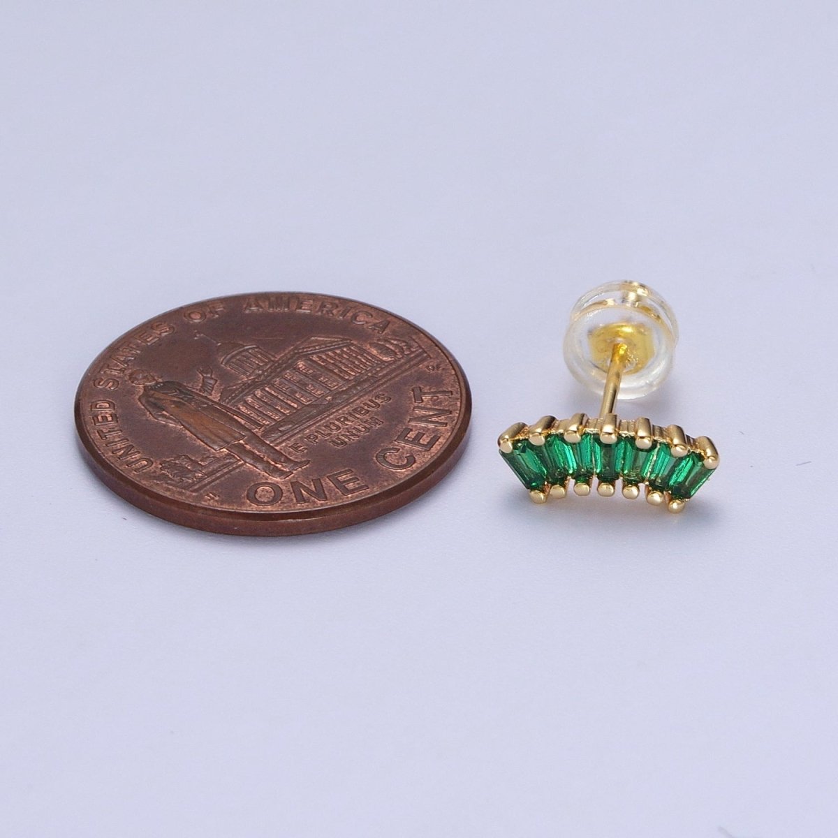 24K Gold Filled Green Baguette Cubic Zirconia Stud Earrings | AD-100