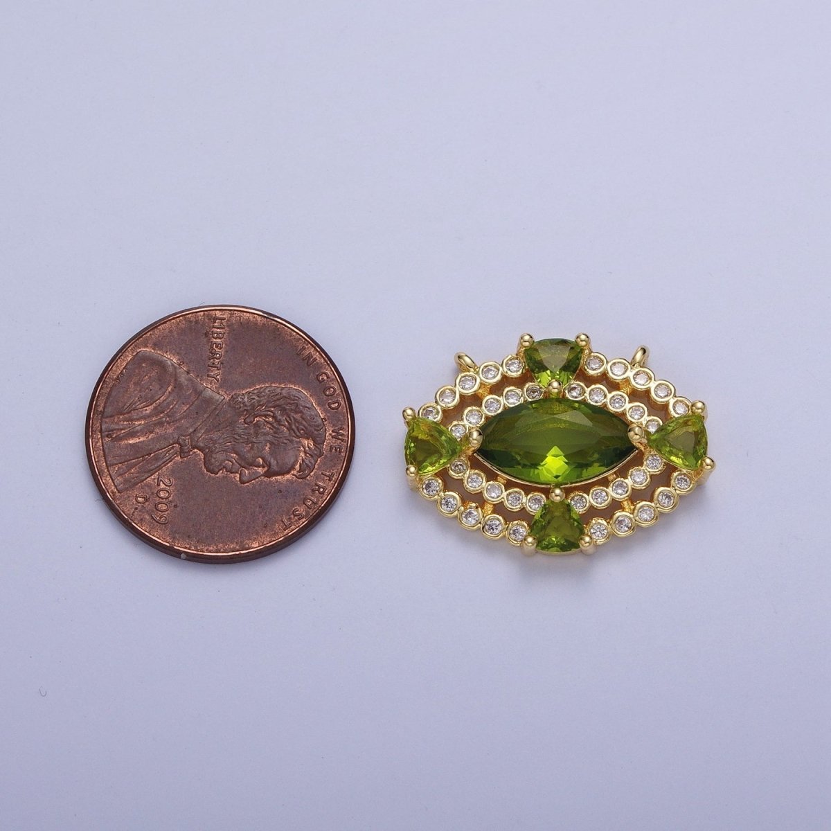 24K Gold Filled Green Cubic Zirconia Evil Eye Charm Connector G-872