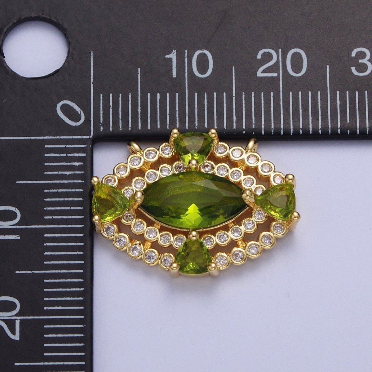 24K Gold Filled Green Cubic Zirconia Evil Eye Charm Connector G-872