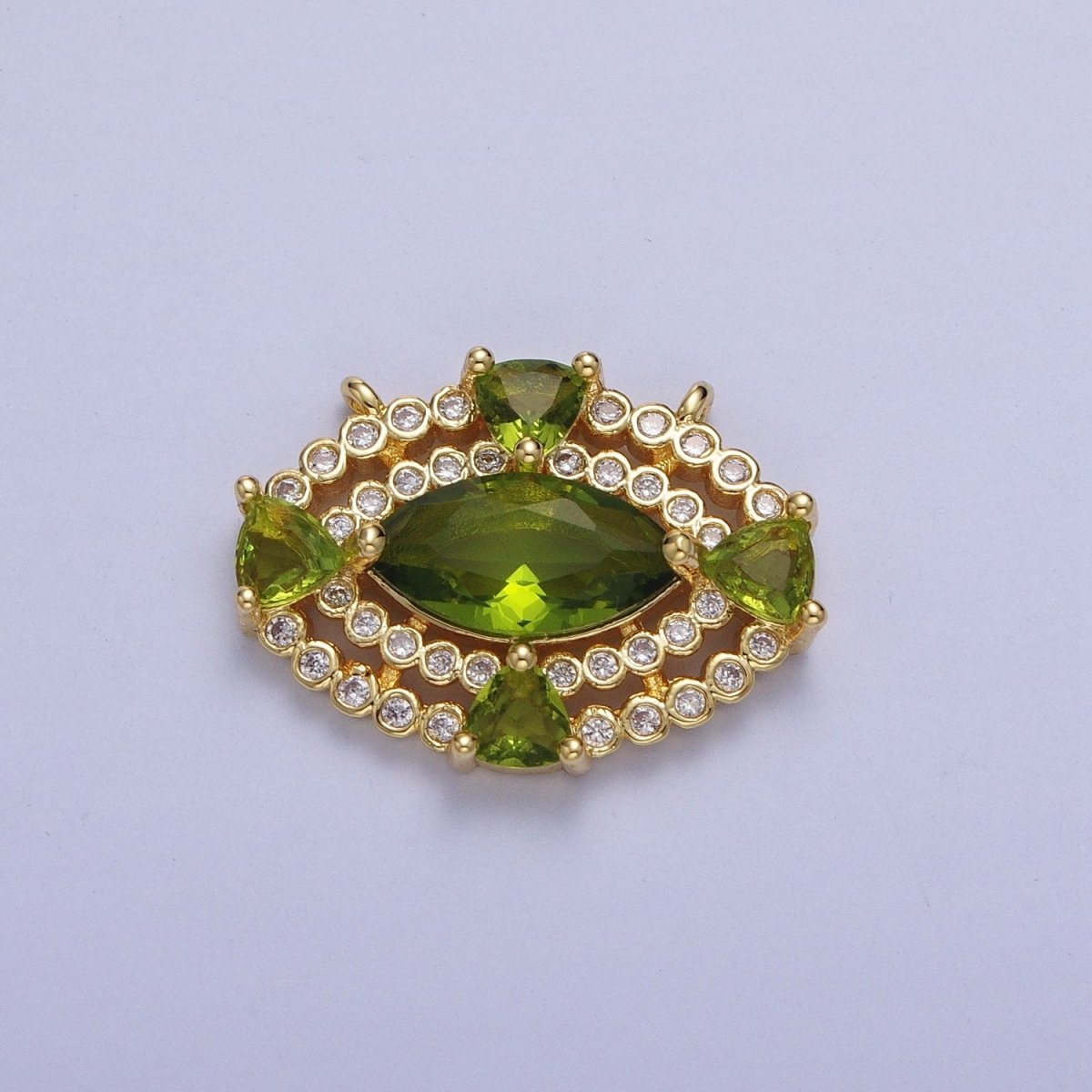 24K Gold Filled Green Cubic Zirconia Evil Eye Charm Connector G-872