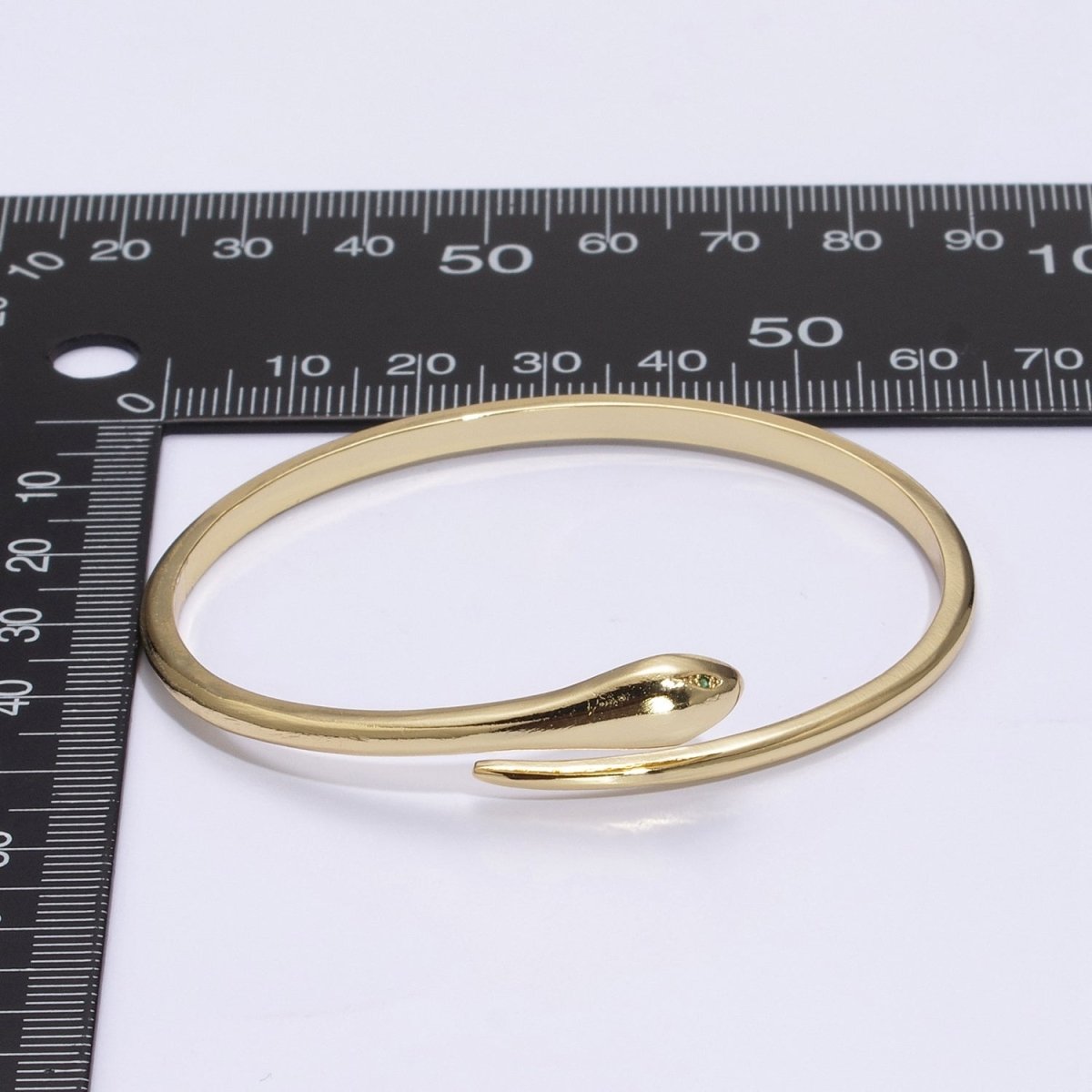 24K Gold Filled Green-Eyed CZ Snake Serpent Bracelet Bangle Cuff | WA-362 Clearance Pricing