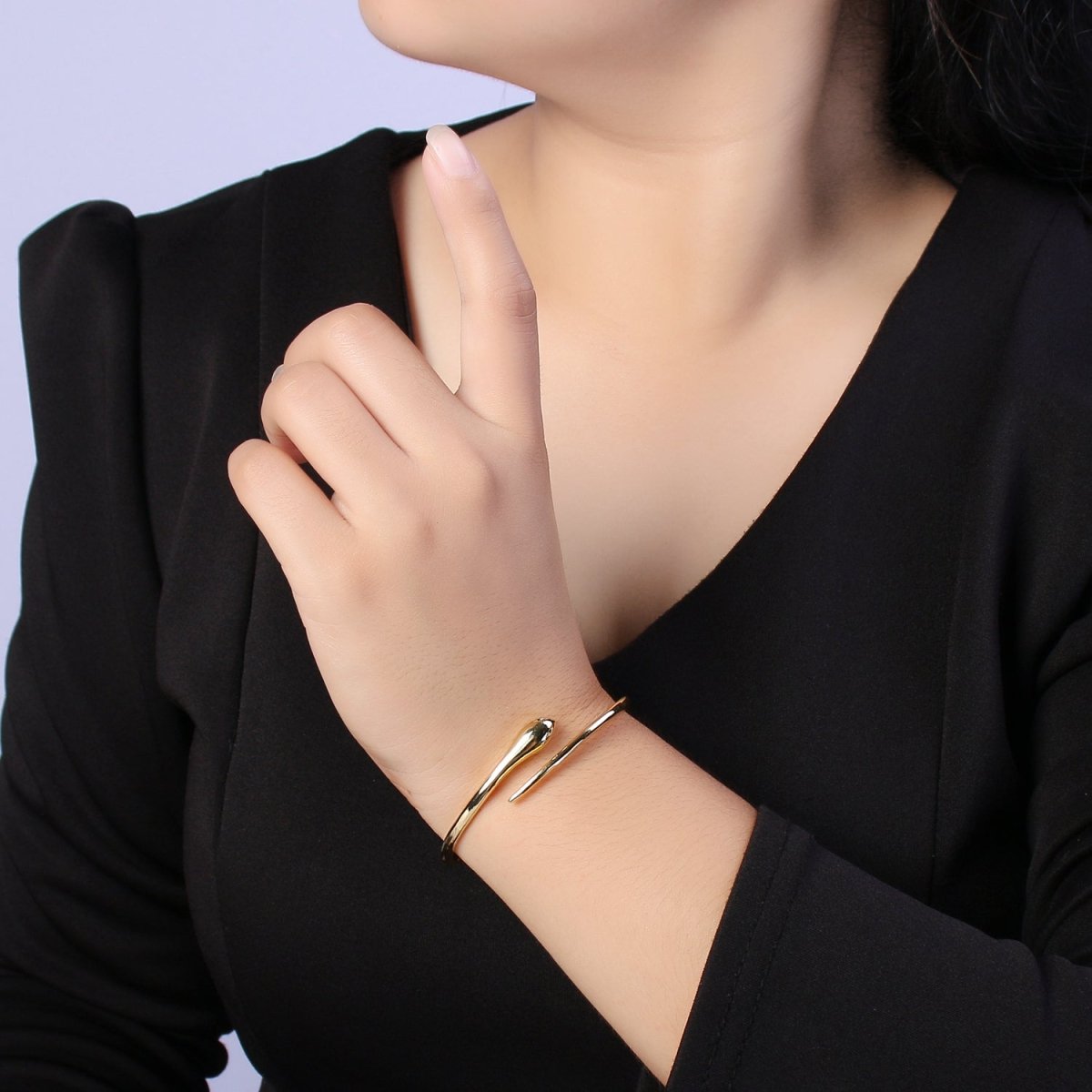 24K Gold Filled Green-Eyed CZ Snake Serpent Bracelet Bangle Cuff | WA-362 Clearance Pricing