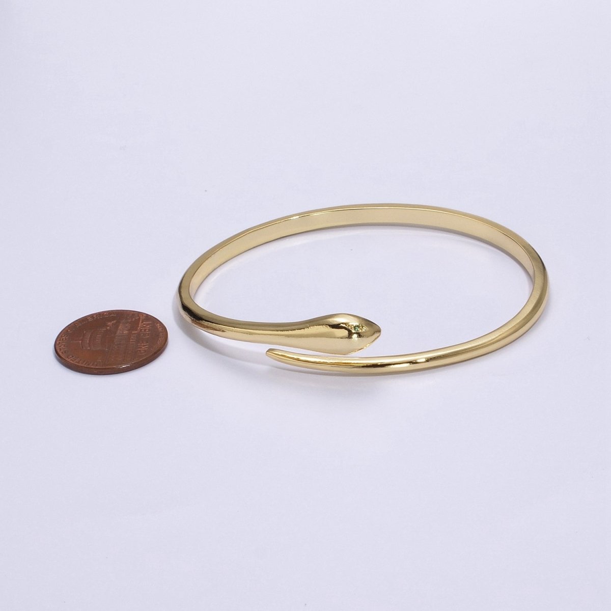24K Gold Filled Green-Eyed CZ Snake Serpent Bracelet Bangle Cuff | WA-362 Clearance Pricing